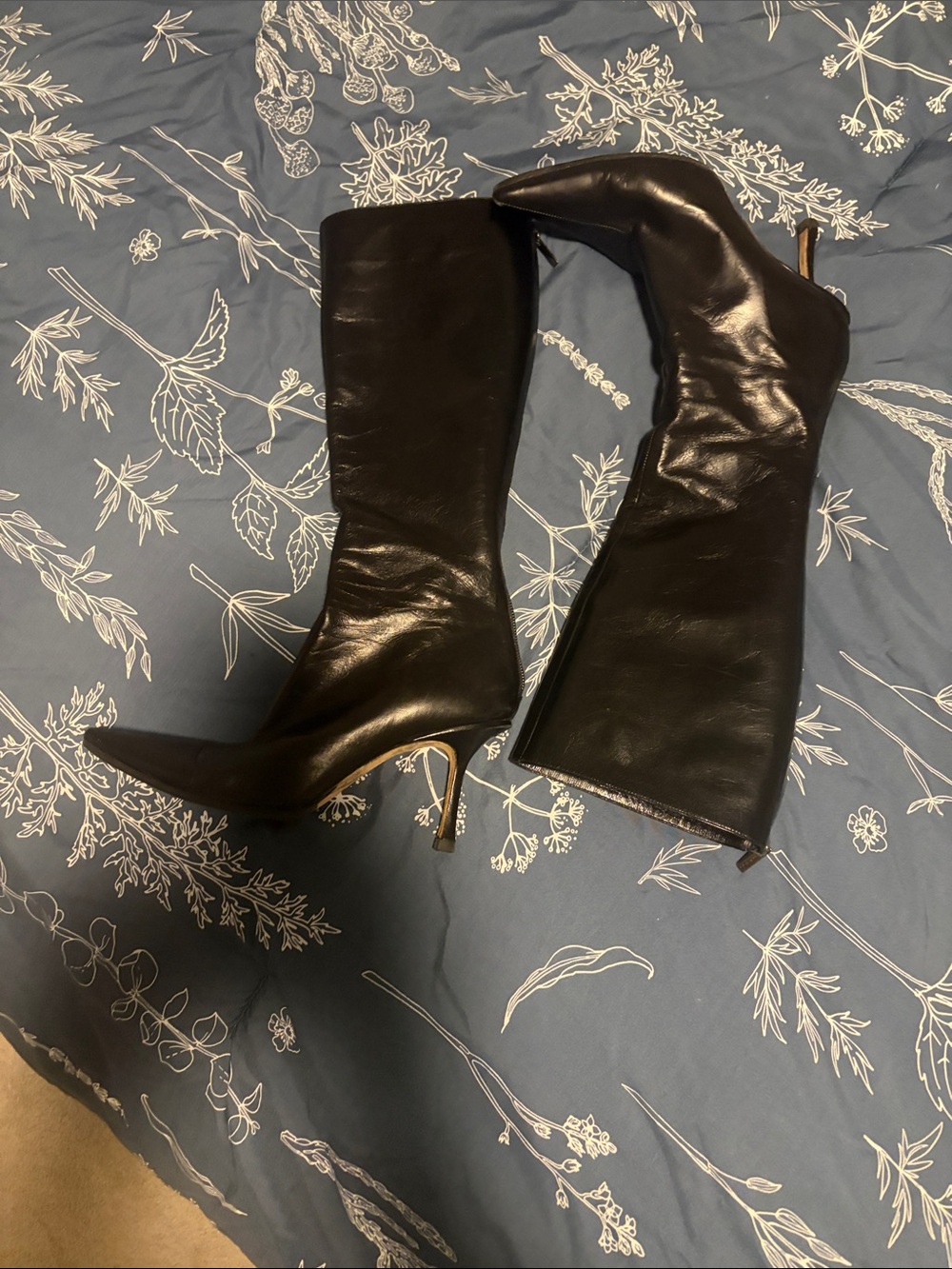 Jimmy Choo Black Leather Knee-High Stiletto Boots - Calf Skin. Worn less than 5x